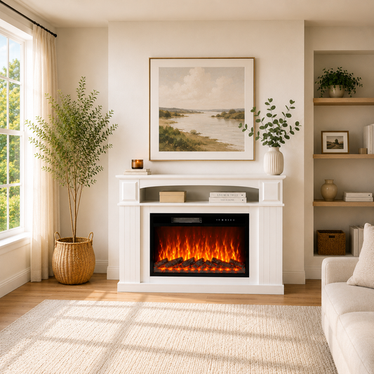 23″ Electric Fireplace Cabinet with LED Lighting & Storage