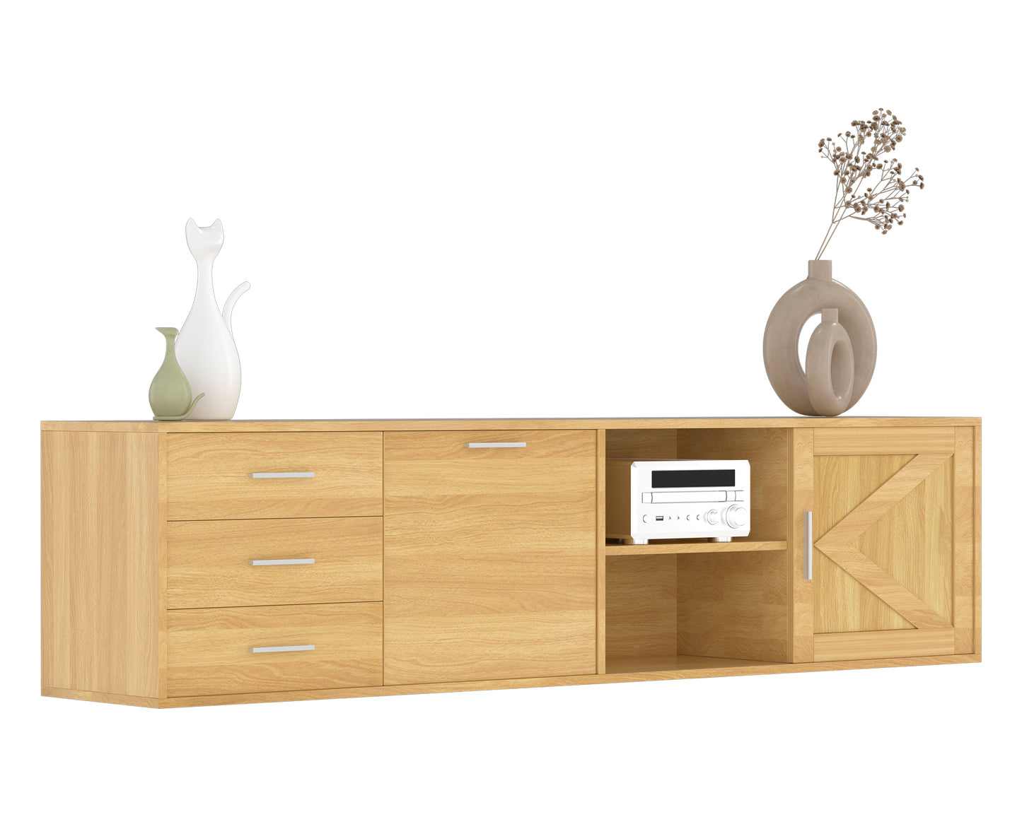 HOMAVO 180cm Modern TV Stand – 3 Drawers, 1 Sliding Door & 1 Swing Door | FSC Wood Storage Cabinet