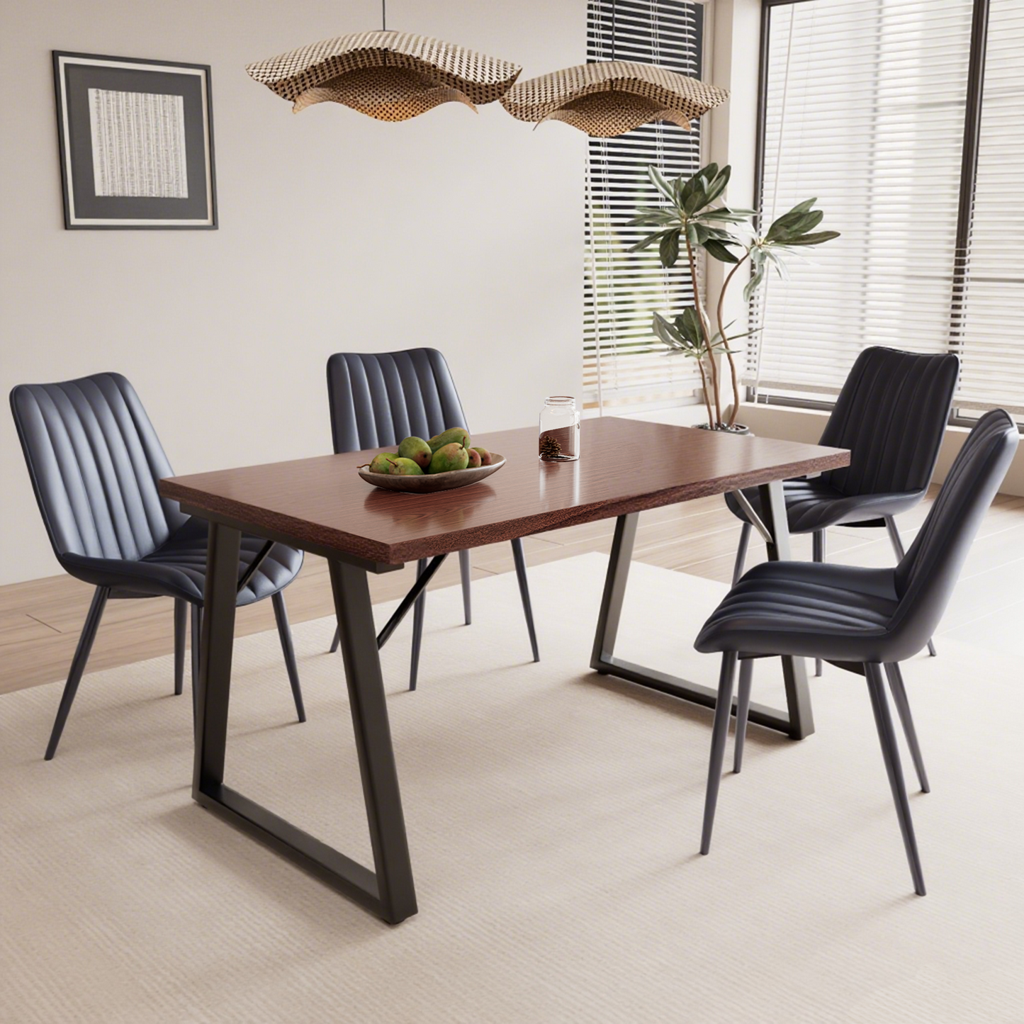 HOMAVO 5-Piece Dining Set – 4 Velvet/PU Chairs + 140cm Rectangular Table