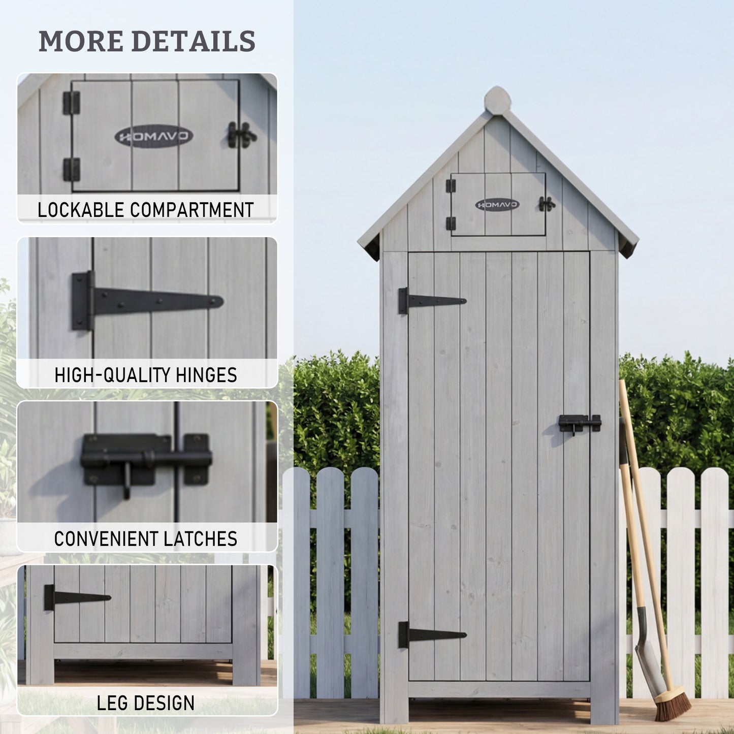 HOMAVO Garden Storage Shed & Tool Cabinet, Dimensions: 77 × 54.3 × 179 cm