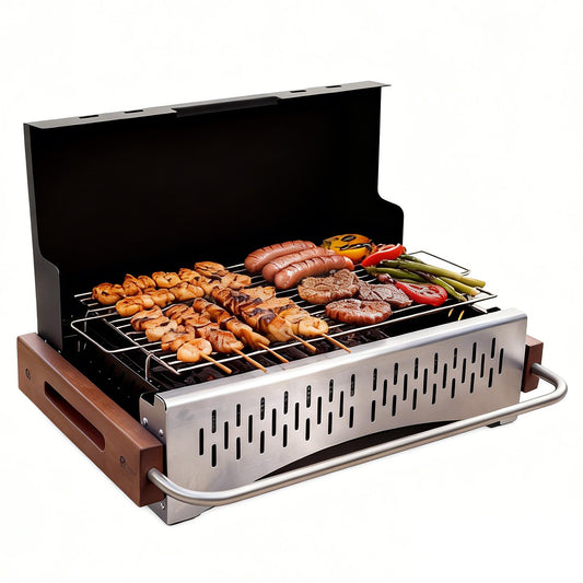 HOMAVO Portable Charcoal BBQ Grill for Camping, Picnic & Backyard Grilling, Grilling Area: 38.15 × 20.95 cm