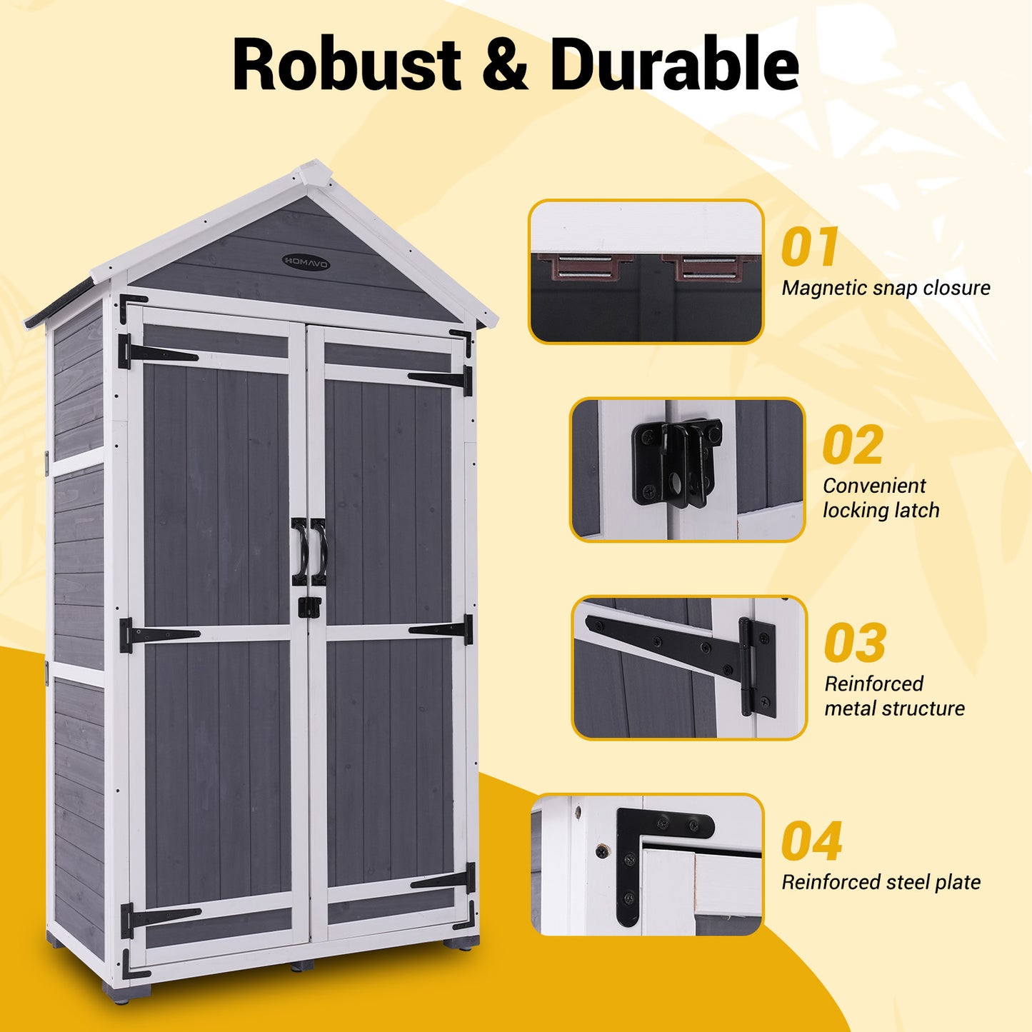 HOMAVO Garden Storage Shed & Tool Cabinet,  Dimensions: 99.3 × 56.5 × 178 cm