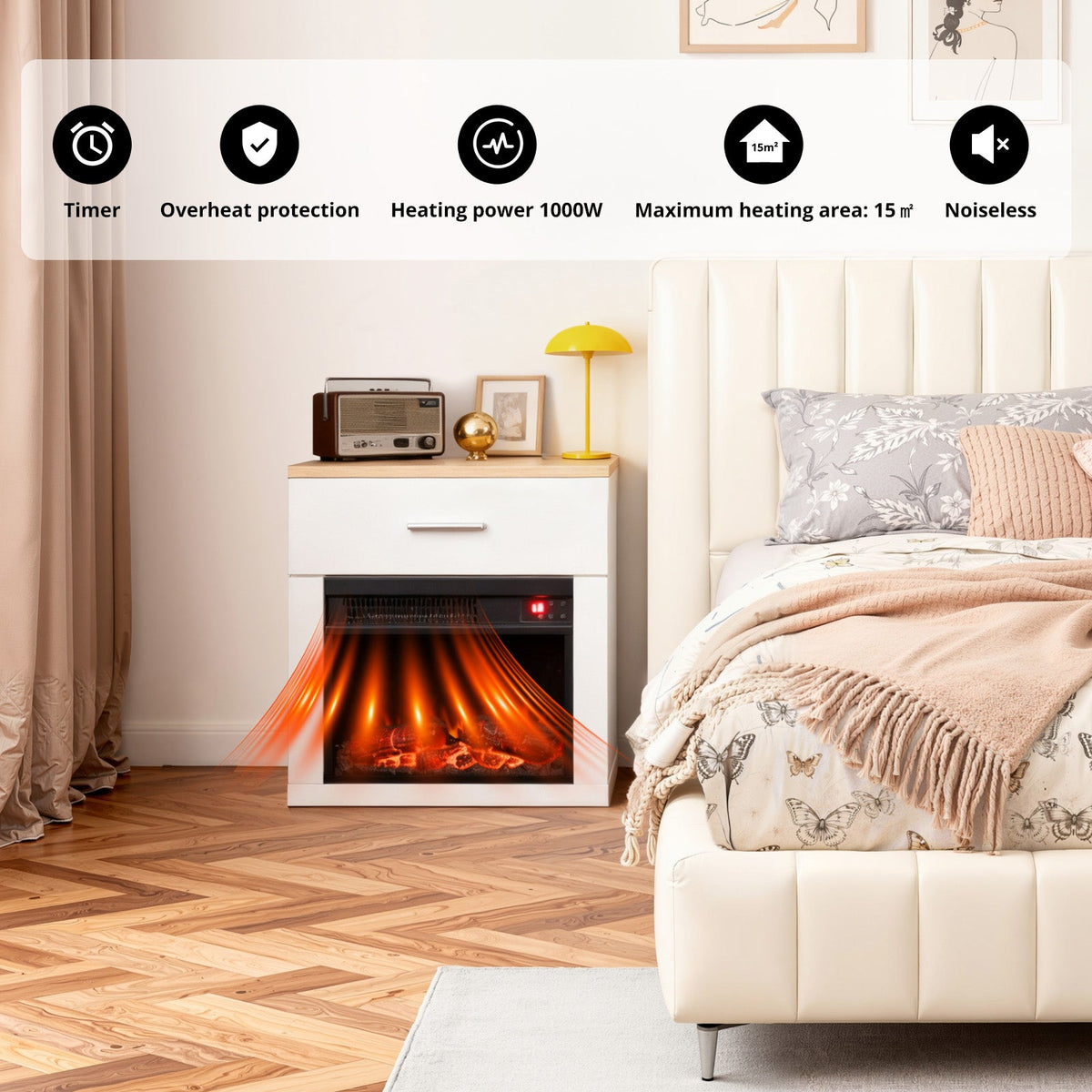 HOMAVO 14 in white side table electric fireplace - image 2
