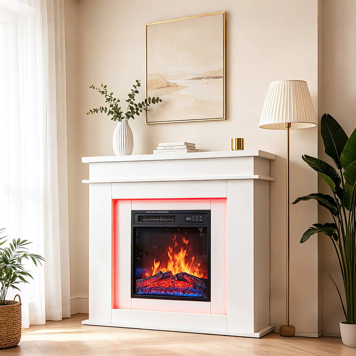 HOMAVO 18 in white LED mantel electric fireplace - image 1
