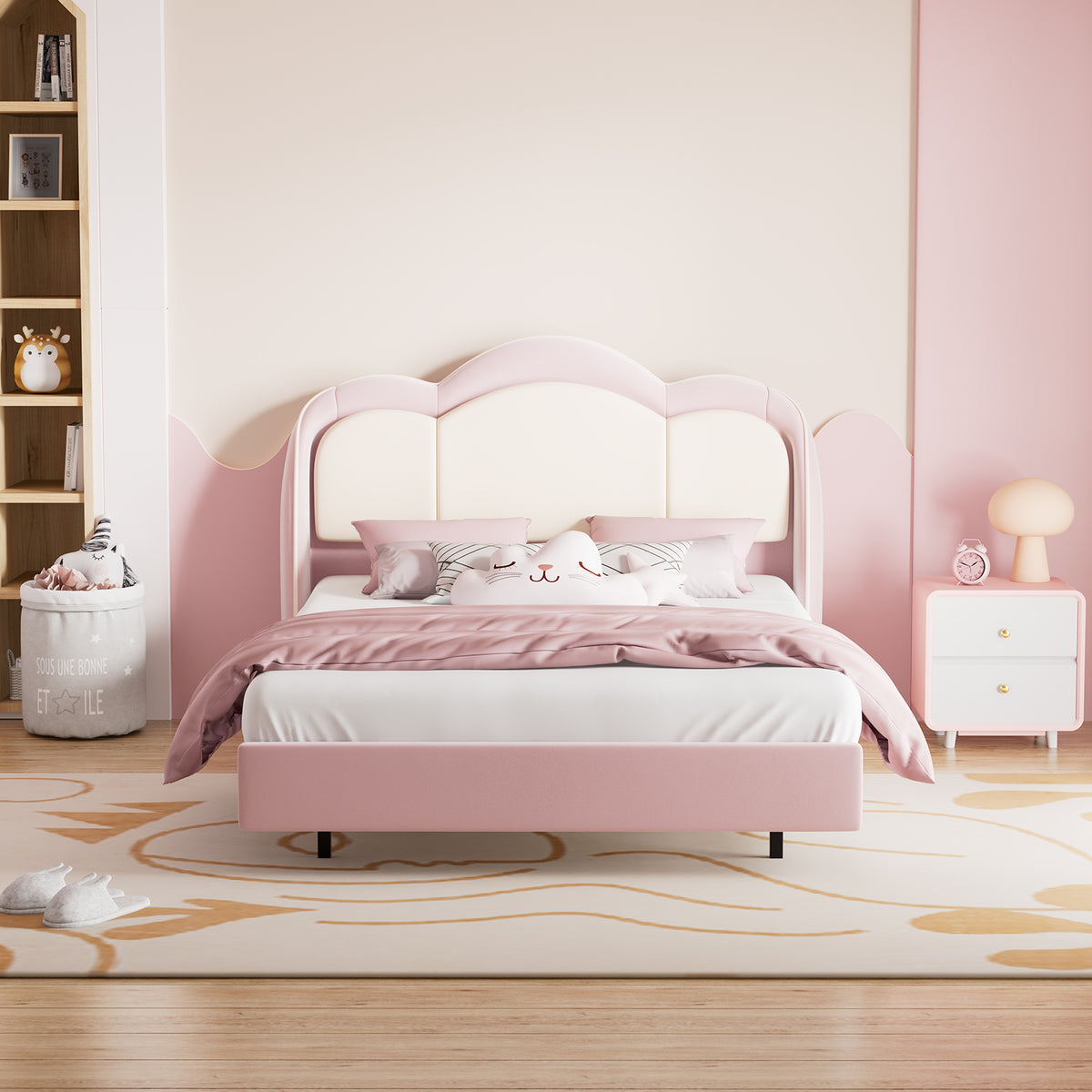 Blue & Pink Cloud-Shaped Floating Kids Bed with LED Music Light
