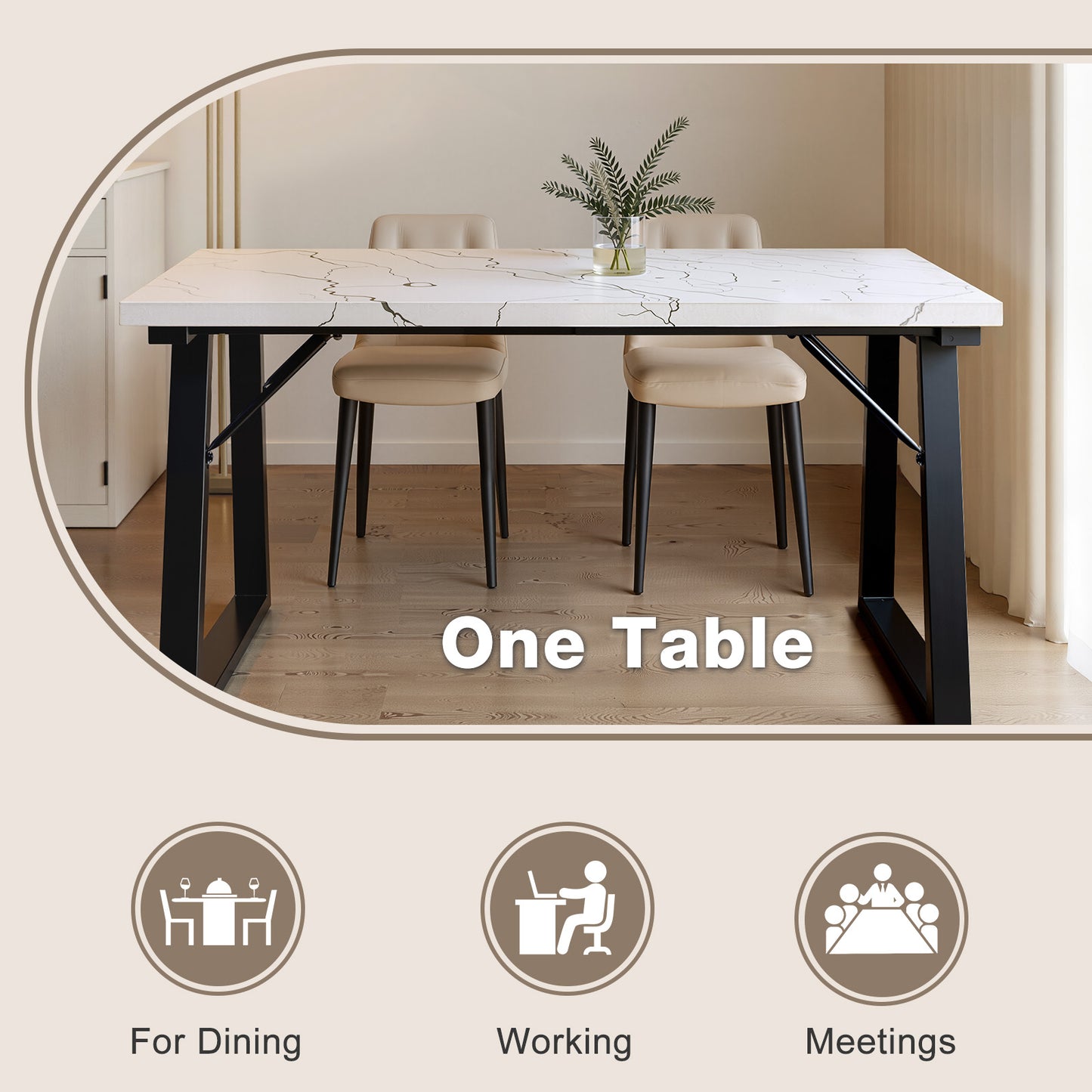 HOMAVO 5 Piece Dining Set — Comfortable 360° Swivel Dining Chairs, Includes 140×80cm Dining Table, Sturdy Metal Frame, Medium-Density Fibreboard Tabletop, Velvet or Faux Leather