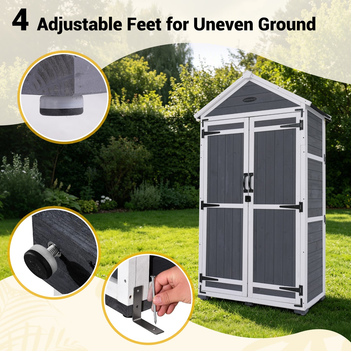 HOMAVO Garden Storage Shed & Tool Cabinet,  Dimensions: 99.3 × 56.5 × 178 cm
