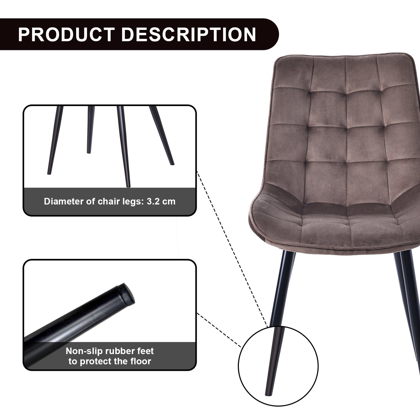 HOMAVO Set of 2 Modern Ergonomic Dining Chairs – Comfortable 47×43 cm Seat for Dining Room, Living Room & Office