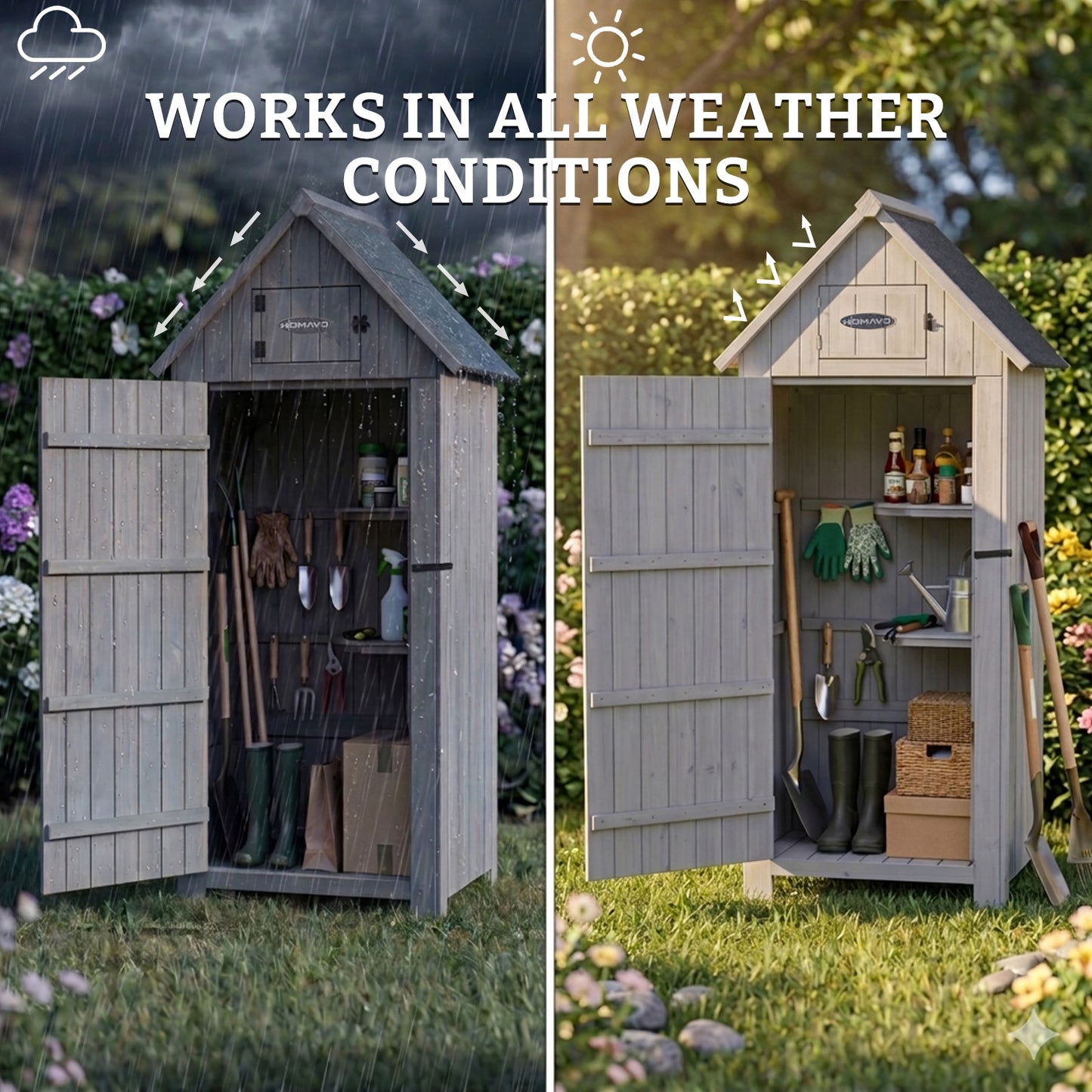 HOMAVO Garden Storage Shed & Tool Cabinet, Dimensions: 77 × 54.3 × 179 cm