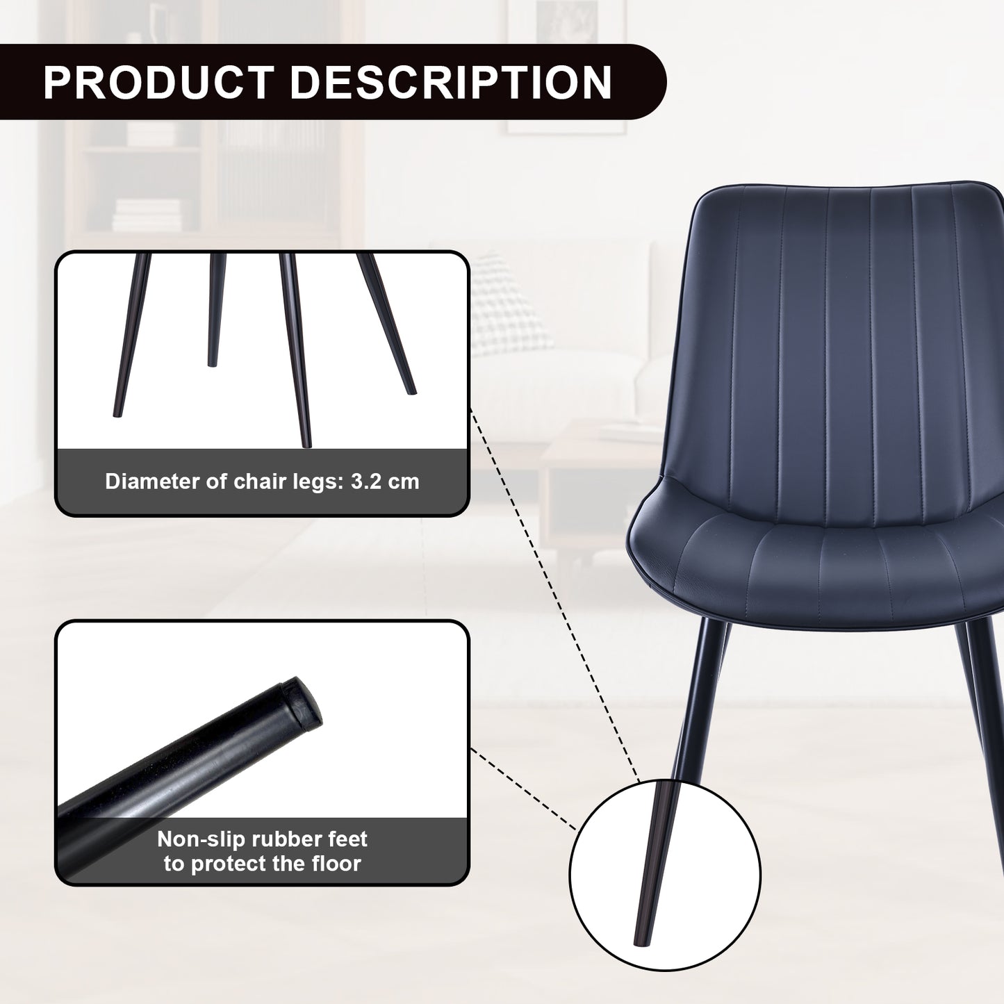 HOMAVO Set of 2 Modern Dining Chairs – Ergonomic Upholstered Chairs for Dining Room, Living Room, or Office (Seat 47×43 cm)