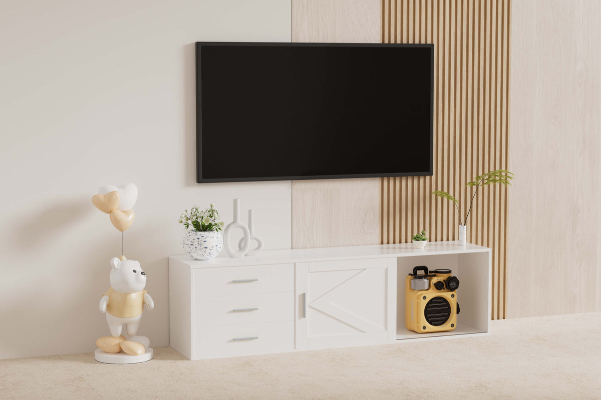Modern TV Stand with Sliding-Door Storage, 160–180 cm