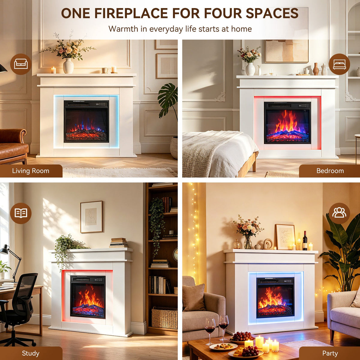 HOMAVO 18 in white LED mantel electric fireplace - image 4