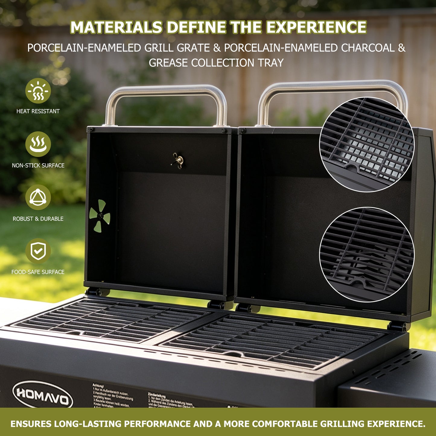 HOMAVO 2-in-1 Gas & Charcoal Grill, Dimensions : 130 × 43 × 92.8 cm