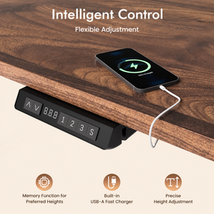 Plus Electric Standing Desk with USB-A & Type-C Charging, 70–117 cm