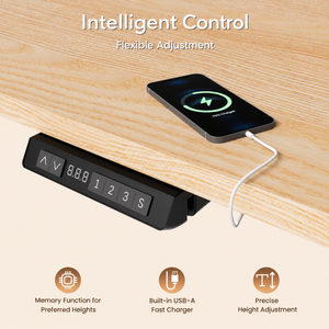 Plus Electric Standing Desk with USB-A & Type-C Charging, 70–117 cm