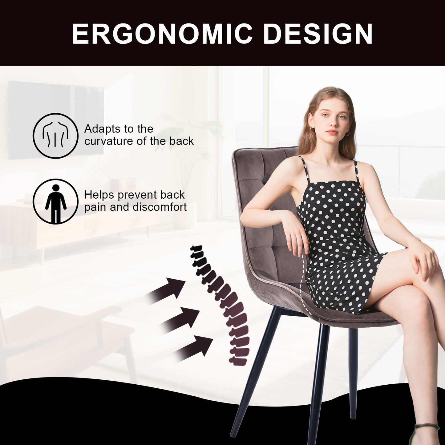 HOMAVO Set of 2 Modern Ergonomic Dining Chairs – Comfortable 47×43 cm Seat for Dining Room, Living Room & Office
