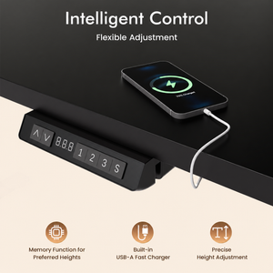 Plus Electric Standing Desk with USB-A & Type-C Charging, 70–117 cm