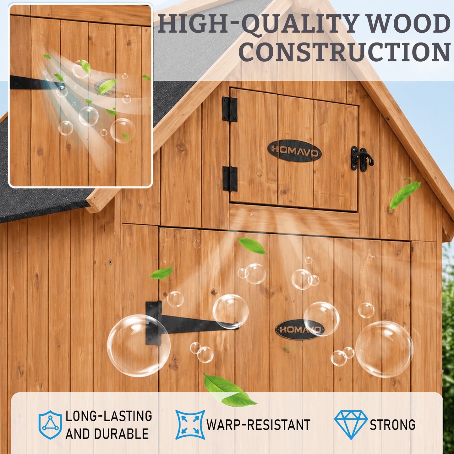 HOMAVO Garden Storage Shed with Firewood Rack, Dimensions: 131 × 54.3 × 179 cm