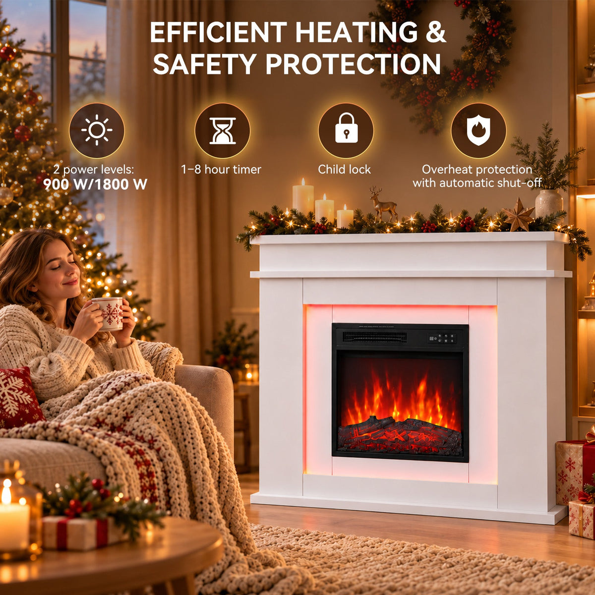 HOMAVO 18 in white LED mantel electric fireplace - image 5