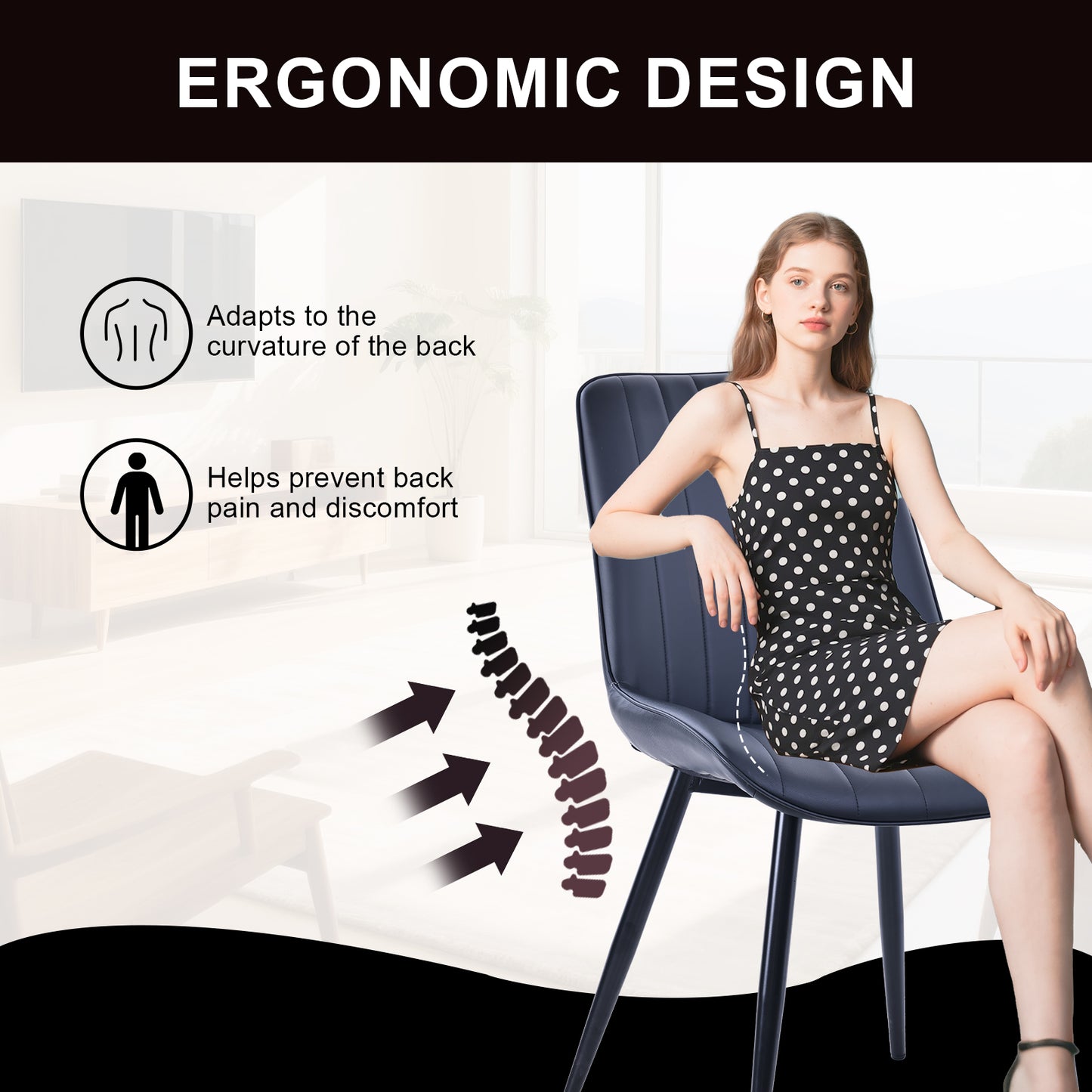 HOMAVO Set of 2 Modern Dining Chairs – Ergonomic Upholstered Chairs for Dining Room, Living Room, or Office (Seat 47×43 cm)