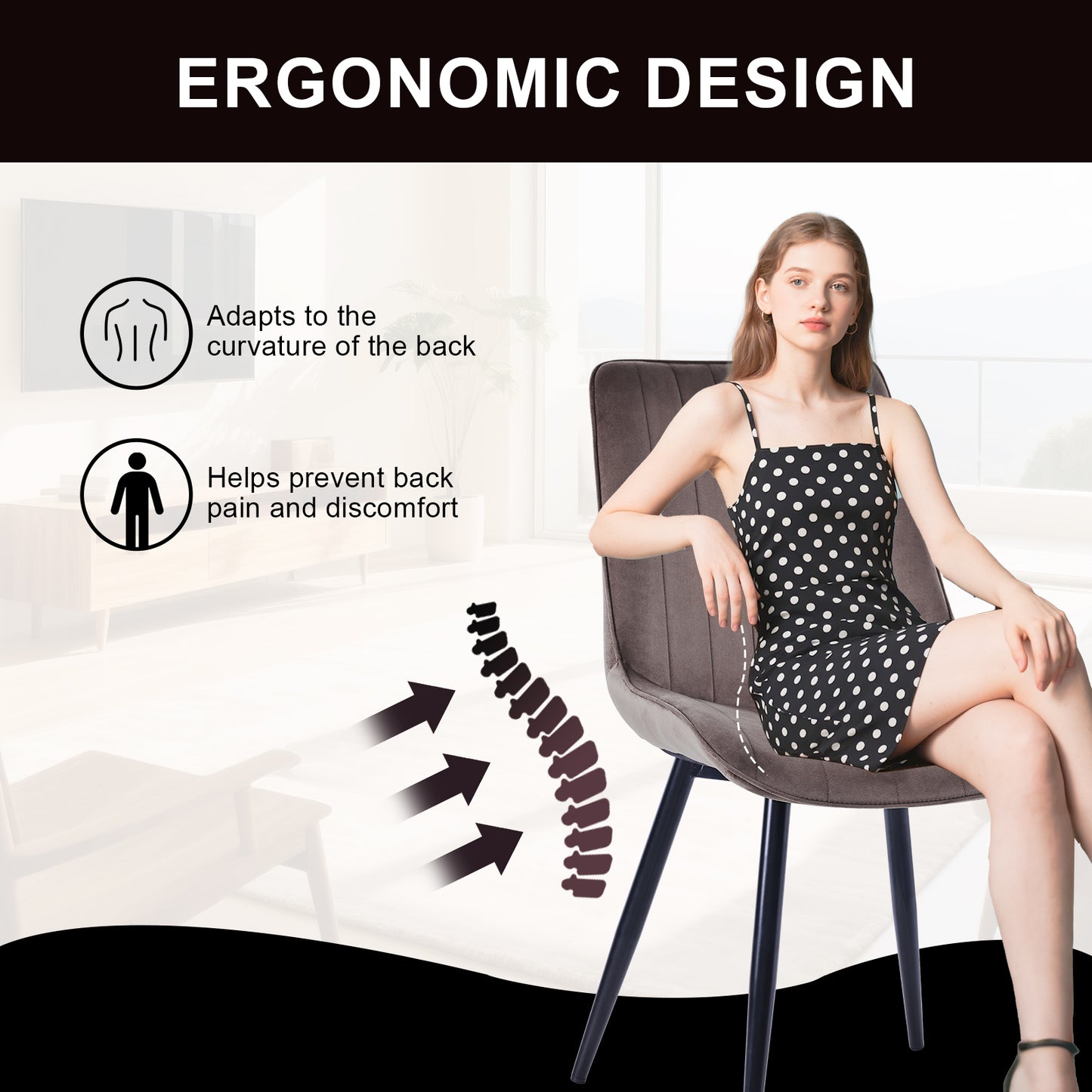 HOMAVO Set of 2 Modern Dining Chairs – Ergonomic Upholstered Chairs for Dining Room, Living Room, or Office (Seat 47×43 cm)