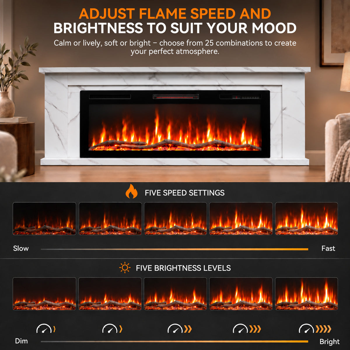 Electric Fireplace Cabinet with Remote Control — 14″ to 50″