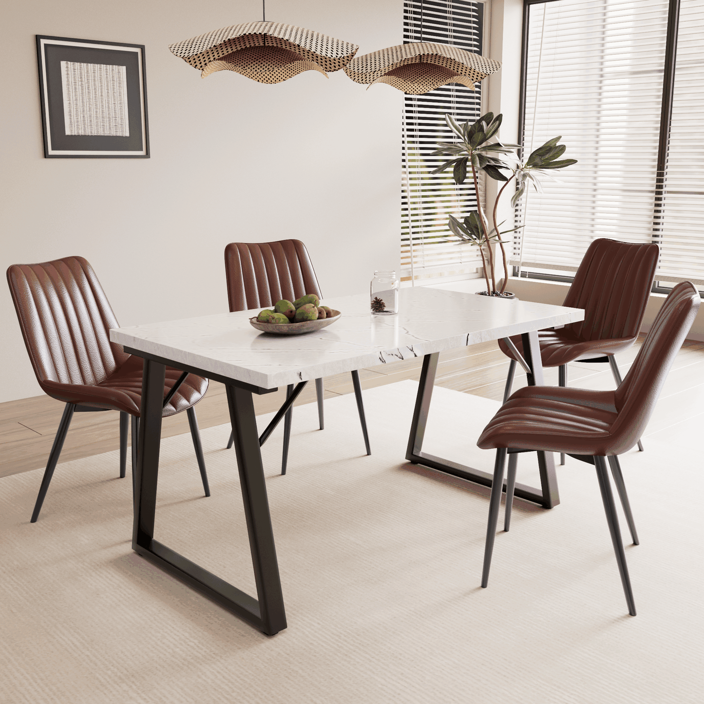 HOMAVO 5-Piece Dining Set – 4 Velvet/PU Chairs + 140cm Rectangular Table