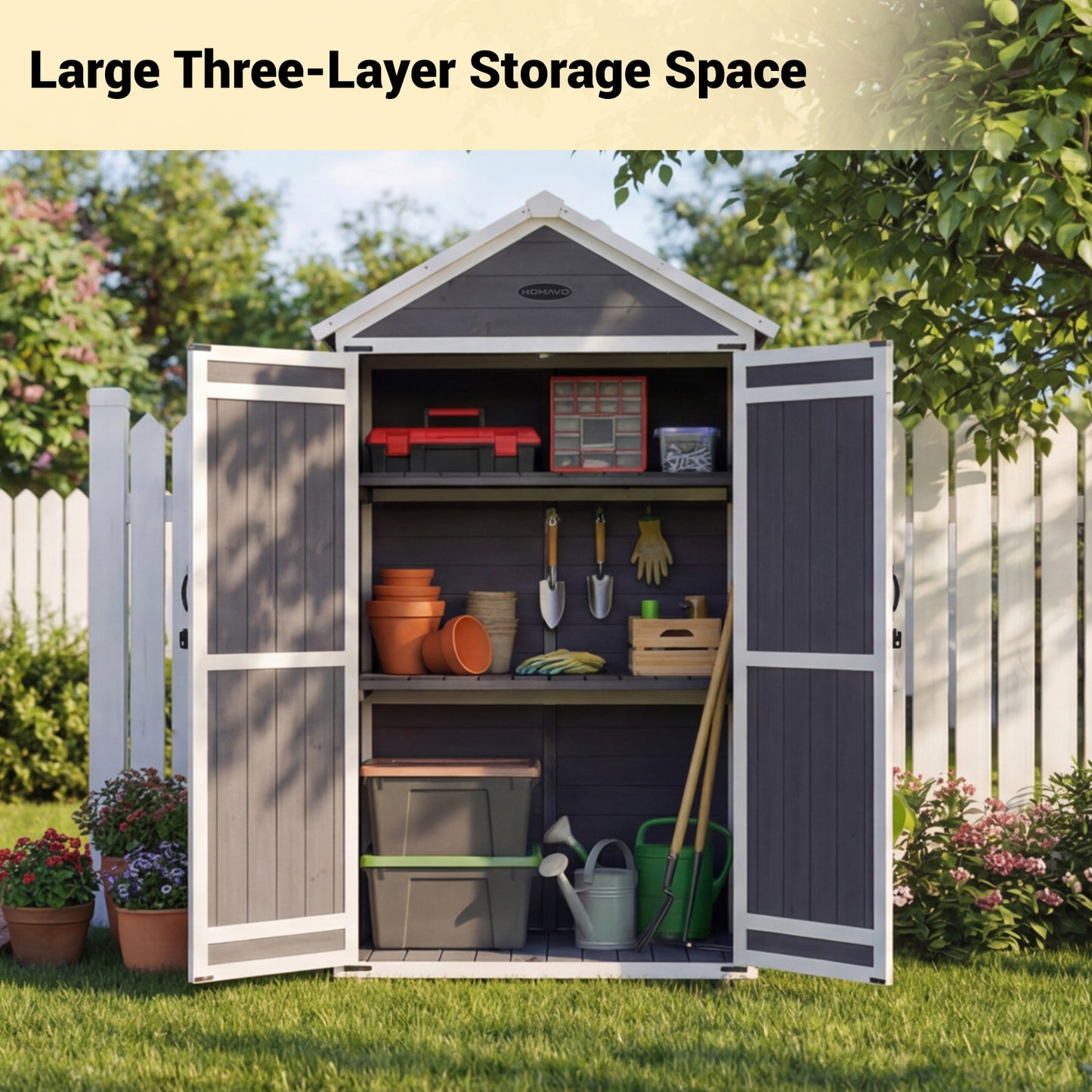 HOMAVO Garden Storage Shed & Tool Cabinet,  Dimensions: 99.3 × 56.5 × 178 cm