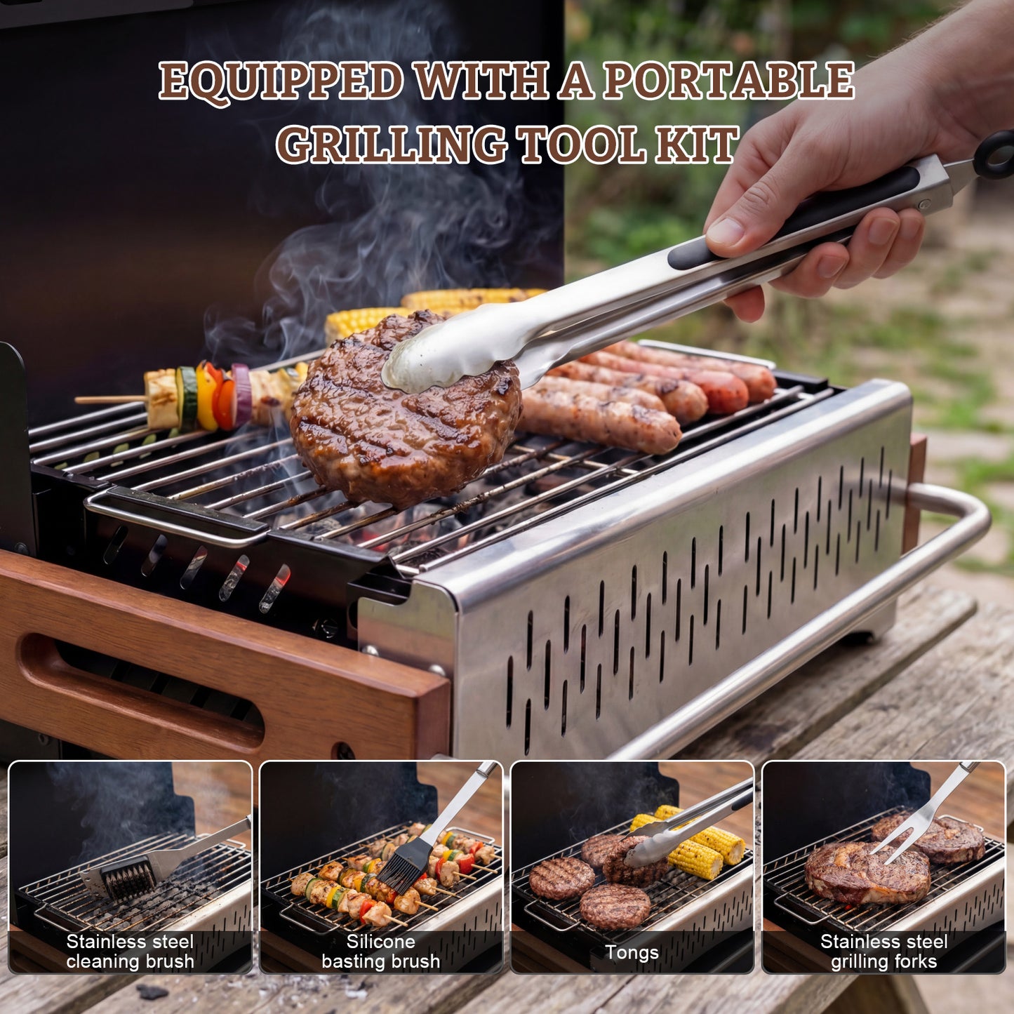 HOMAVO Portable Charcoal BBQ Grill for Camping, Picnic & Backyard Grilling, Grilling Area: 38.15 × 20.95 cm