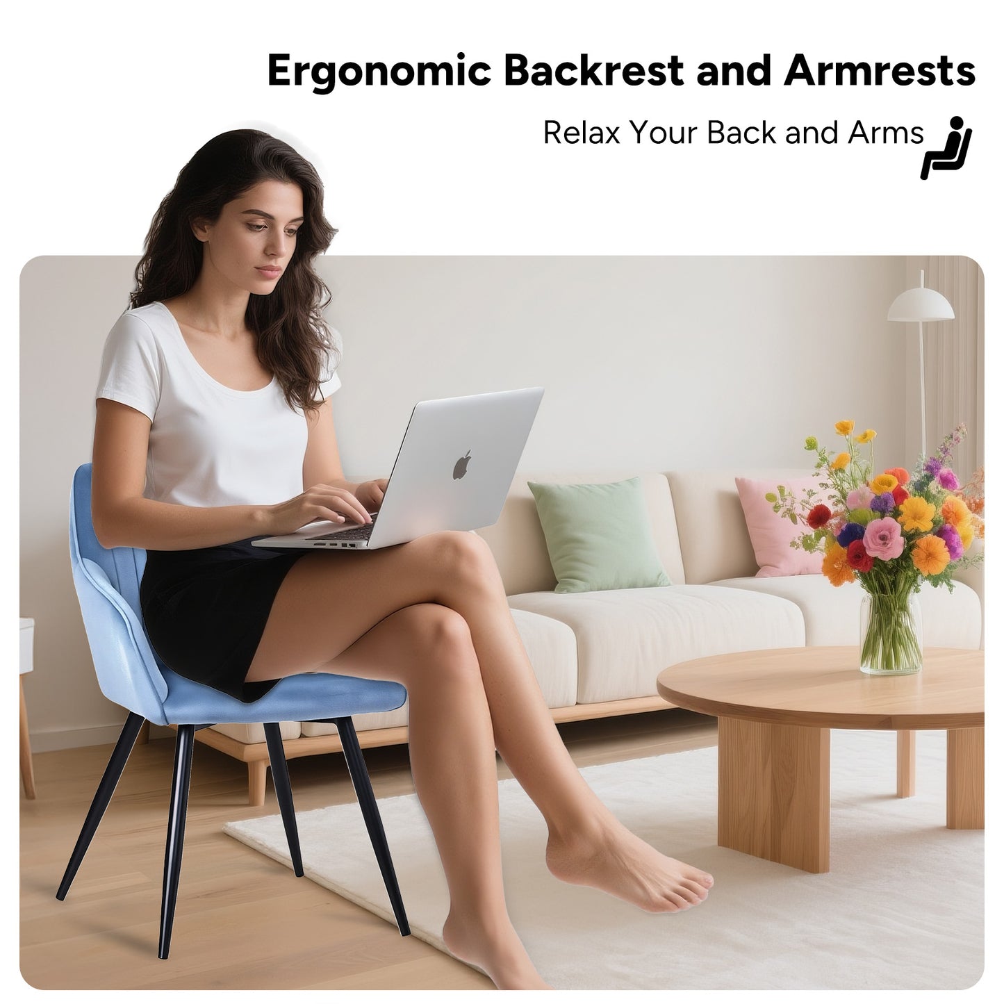 HOMAVO Set of 2 Modern Ergonomic Dining & Office Chairs – Comfortable Living Room Seating