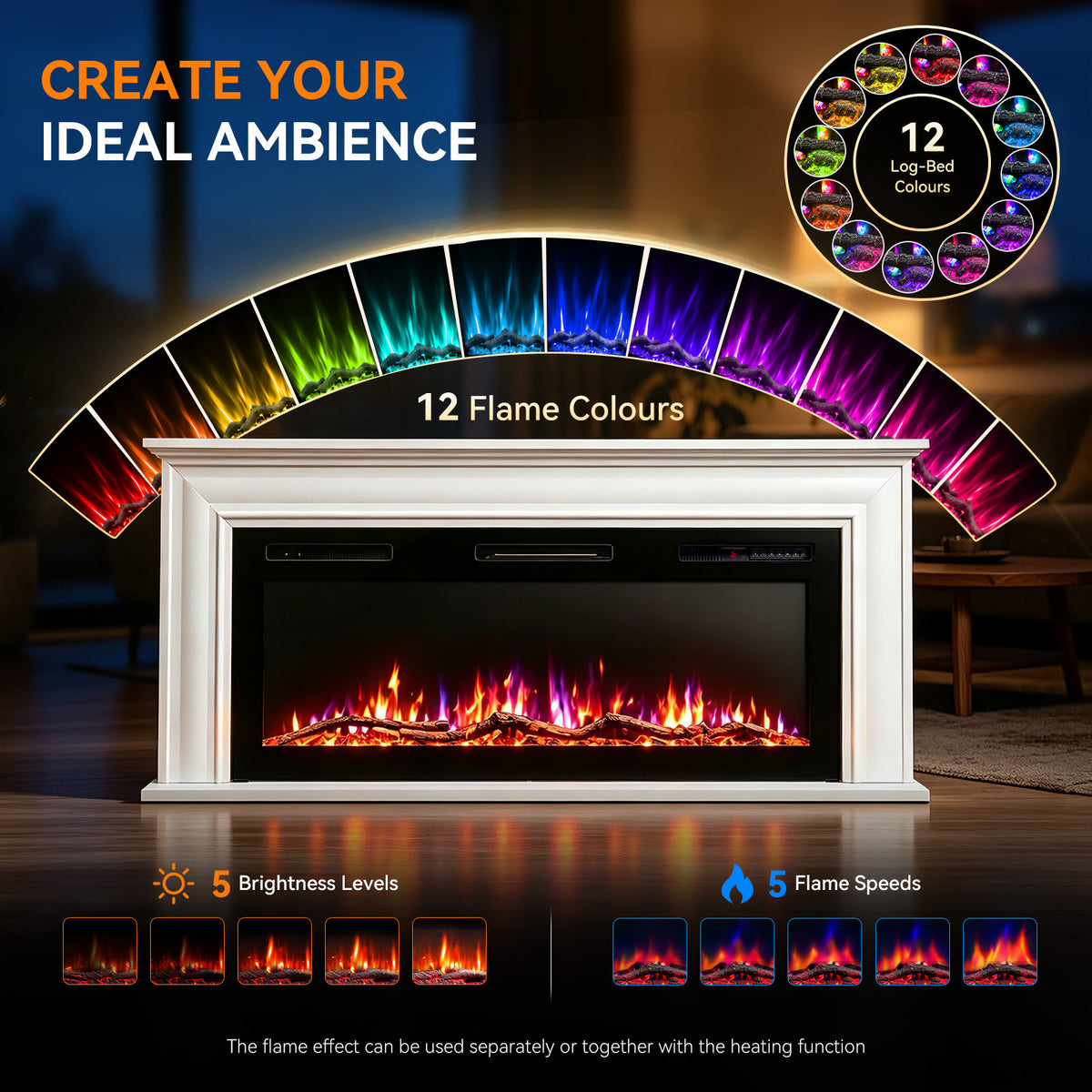 Electric Fireplace Cabinet with Remote Control — 14″ to 50″