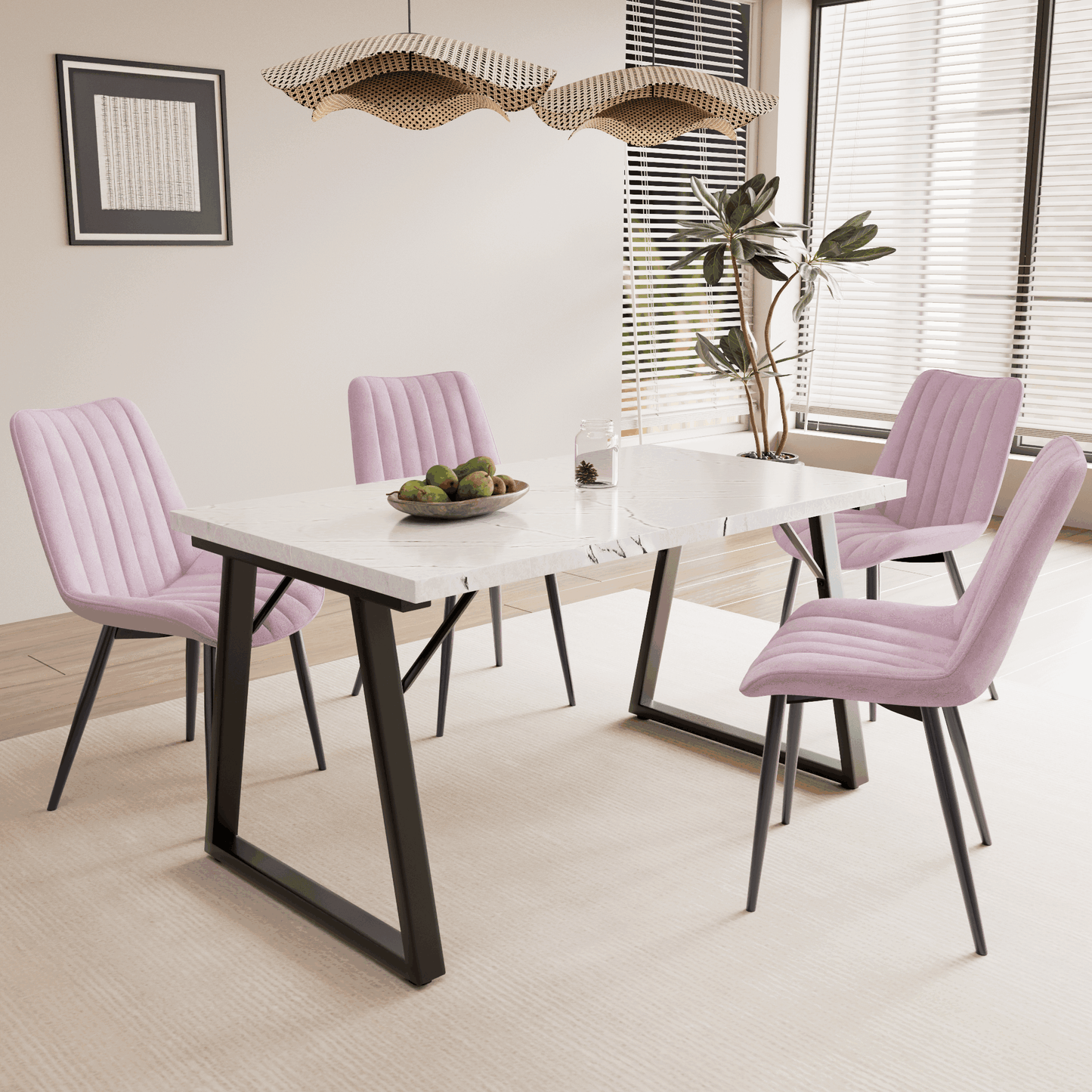 HOMAVO 5-Piece Dining Set – 4 Velvet/PU Chairs + 140cm Rectangular Table