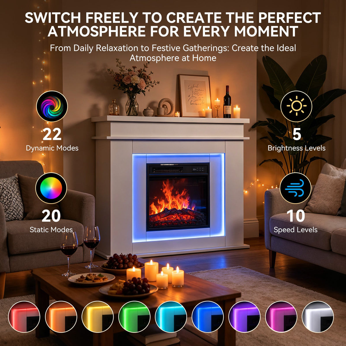 HOMAVO 18 in white LED mantel electric fireplace - image 7