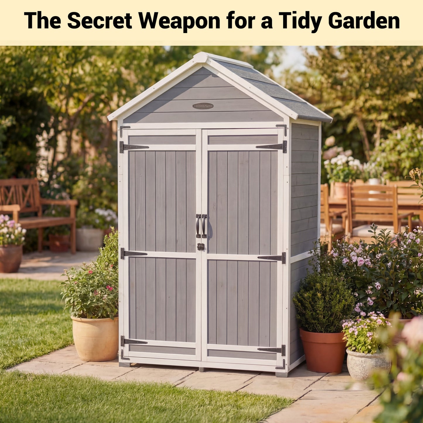 HOMAVO Garden Storage Shed & Tool Cabinet,  Dimensions: 99.3 × 56.5 × 178 cm