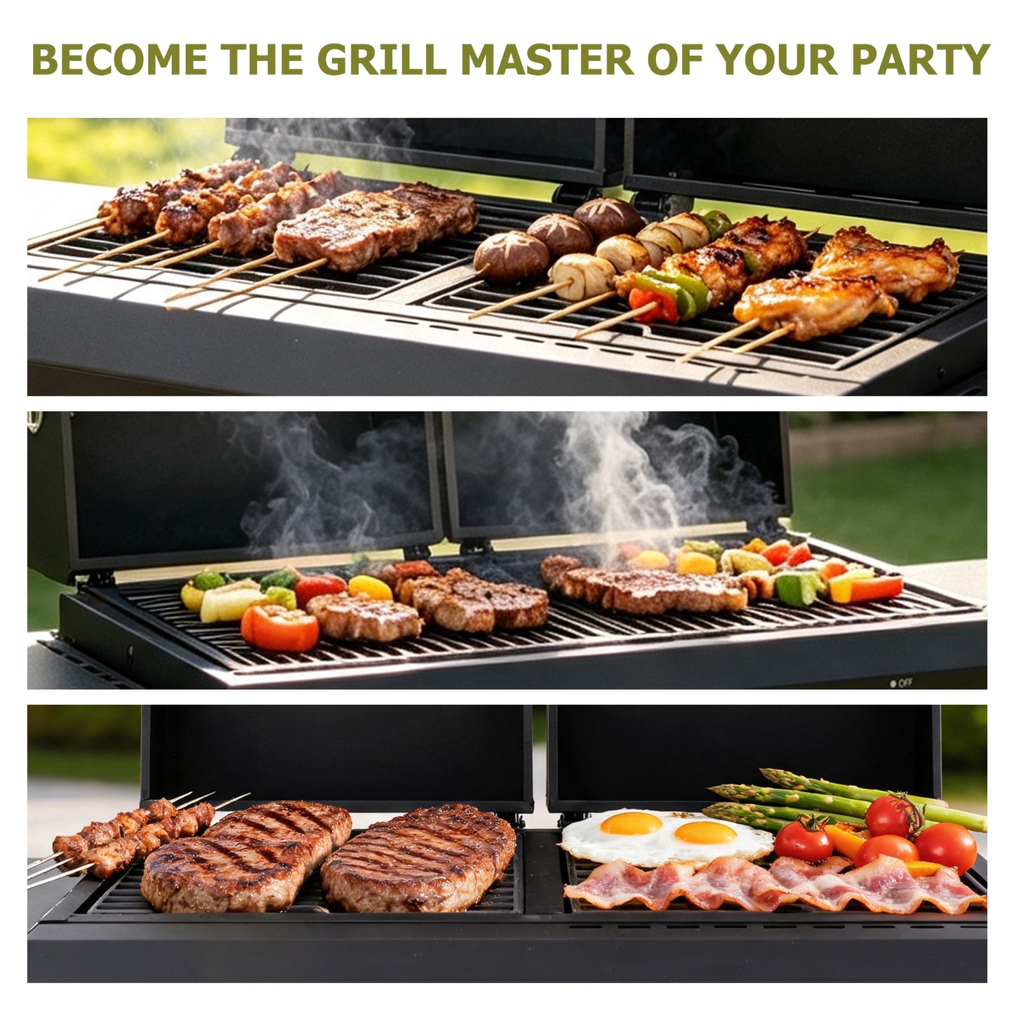 HOMAVO 2-in-1 Gas & Charcoal Grill, Dimensions : 130 × 43 × 92.8 cm