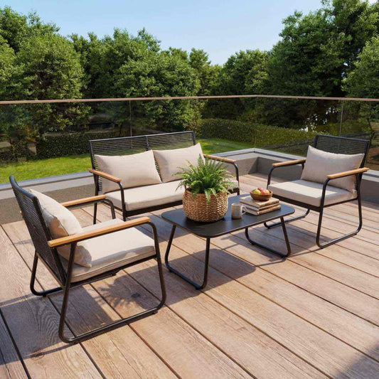 HOMAVO Patio Furniture Set with Coffee Table, 4-Seater Polyrattan Furniture