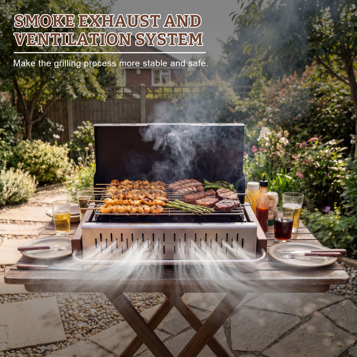 HOMAVO Portable Charcoal BBQ Grill for Camping, Picnic & Backyard Grilling, Grilling Area: 38.15 × 20.95 cm