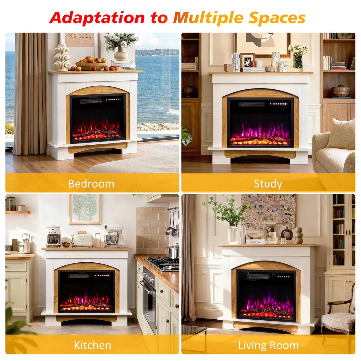 Cheminée électrique d'armoire HOMAVO 23", 1000W/2000W, effet de flamme 3D, télécommande, minuterie, dimensions : 70 × 30 × 80 cm