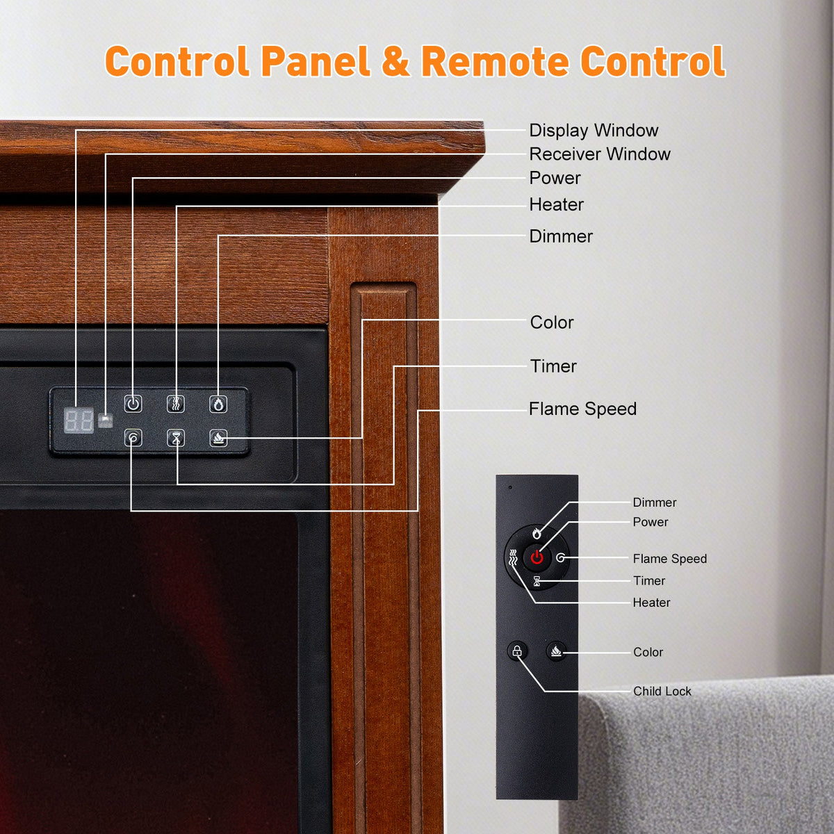 HOMAVO 18 in dark brown cabinet electric fireplace - image 8
