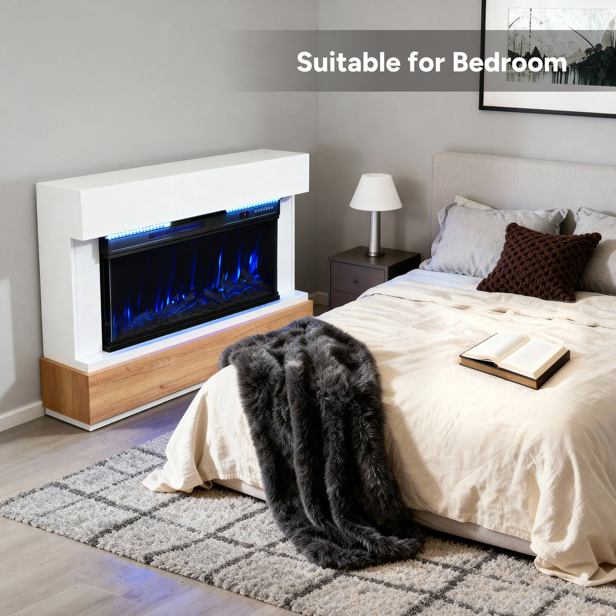 HOMAVO 36" Kaminofen, 1000W/2000W, 3D Flammeneffekt, LED-Lichtleiste, Fernbedienung, Maße: 117 × 20 × 95.5 cm