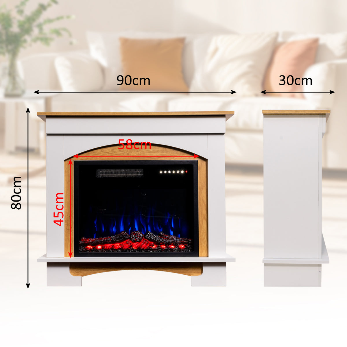 Cheminée électrique d'armoire HOMAVO 23", 1000W/2000W, effet de flamme 3D, télécommande, minuterie, dimensions : 70 × 30 × 80 cm