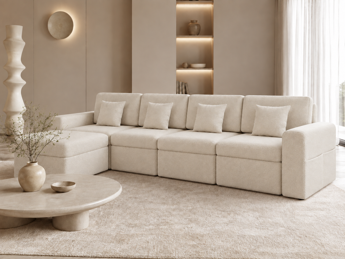 Modular L-Shaped Sleeper Sectional Sofa with Storage, Reversible Ottoman, Chenille Upholstery & Pillows – No Assembly Required