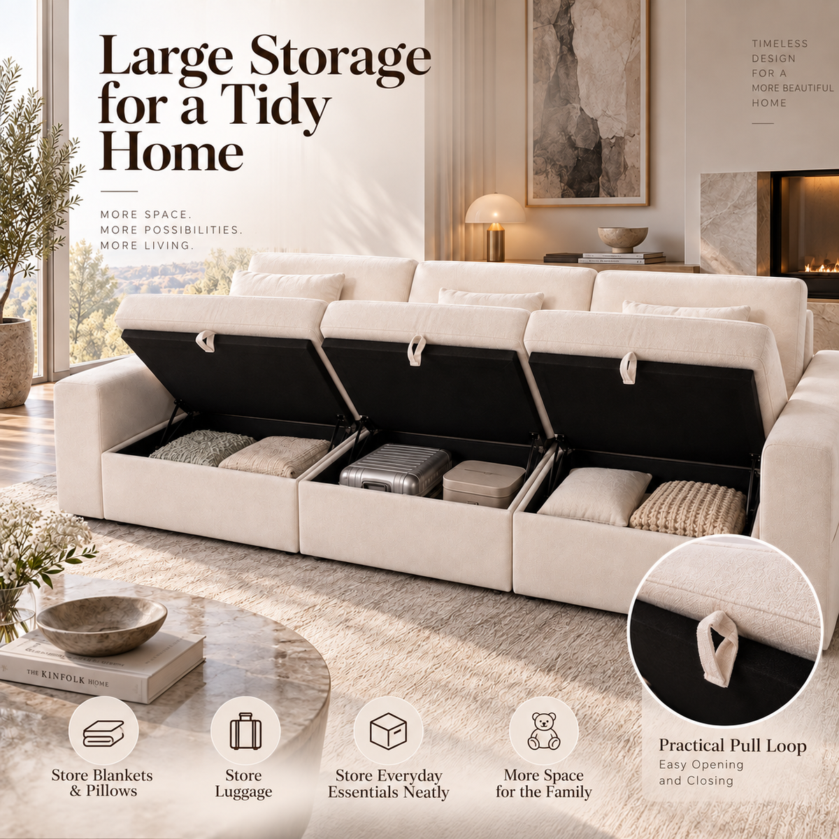 Modular Sectional Sofa with Hidden Storage & Chenille Upholstery