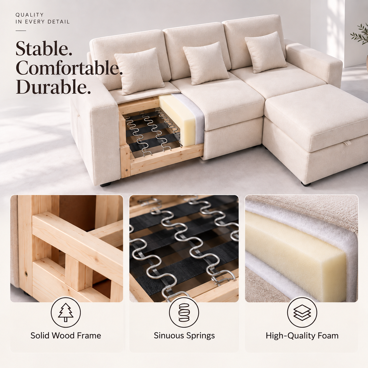 Modular Sectional Sofa with Hidden Storage & Chenille Upholstery