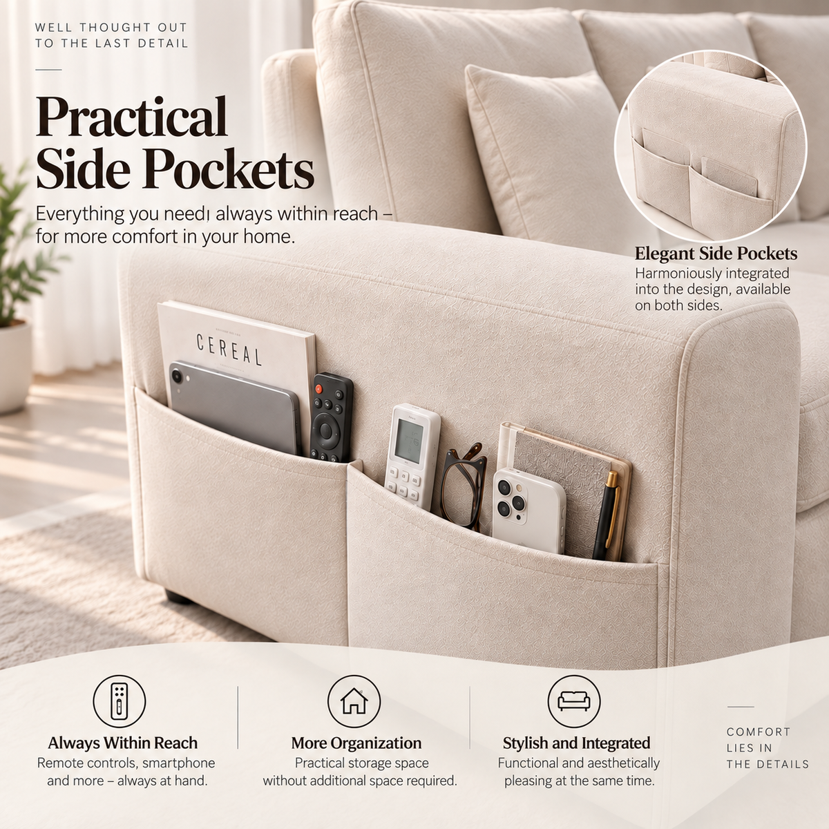 Modular Sectional Sofa with Hidden Storage & Chenille Upholstery