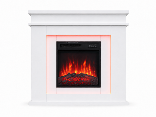 White Electric Fireplace Cabinet with LED Lighting