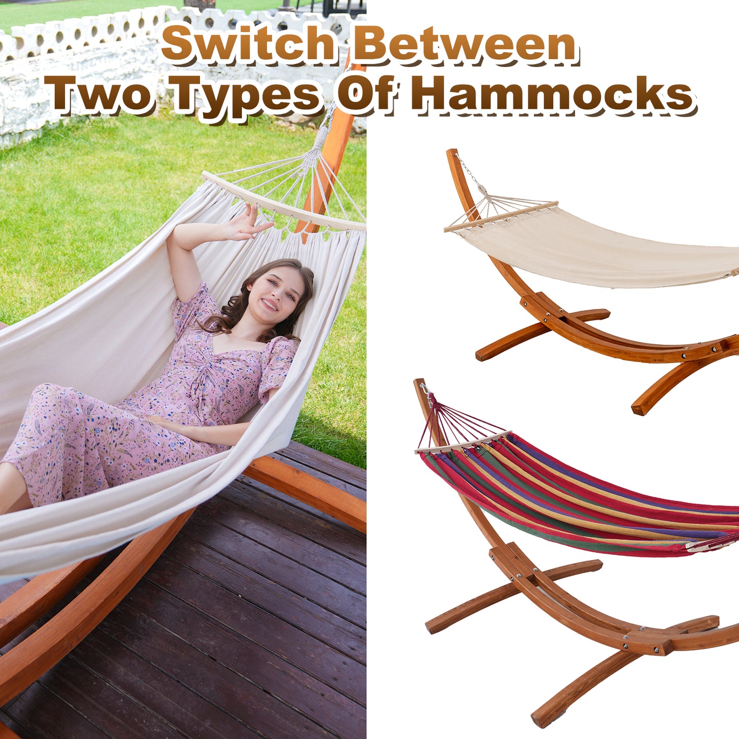 HOMAVO Hammock with Frame, With 2 Hammocks, 200kg Load Capacity, Dimensions: 320x120x120 cm
