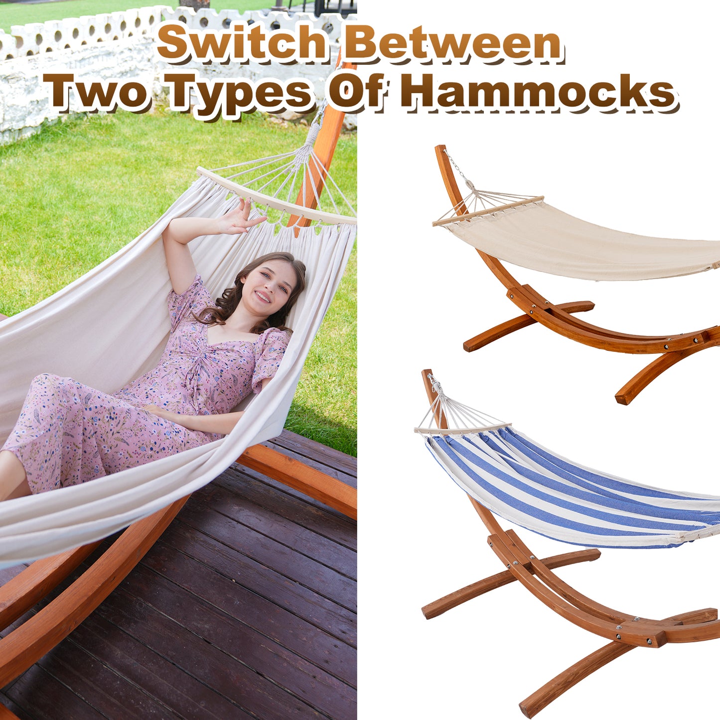 HOMAVO Hammock with Frame, With 2 Hammocks, 200kg Load Capacity, Dimensions: 320x120x120 cm