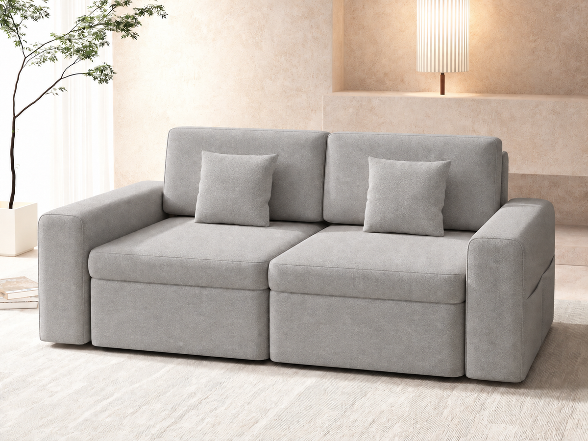 Modular L-Shaped Sleeper Sectional Sofa with Storage, Reversible Ottoman, Chenille Upholstery & Pillows – No Assembly Required
