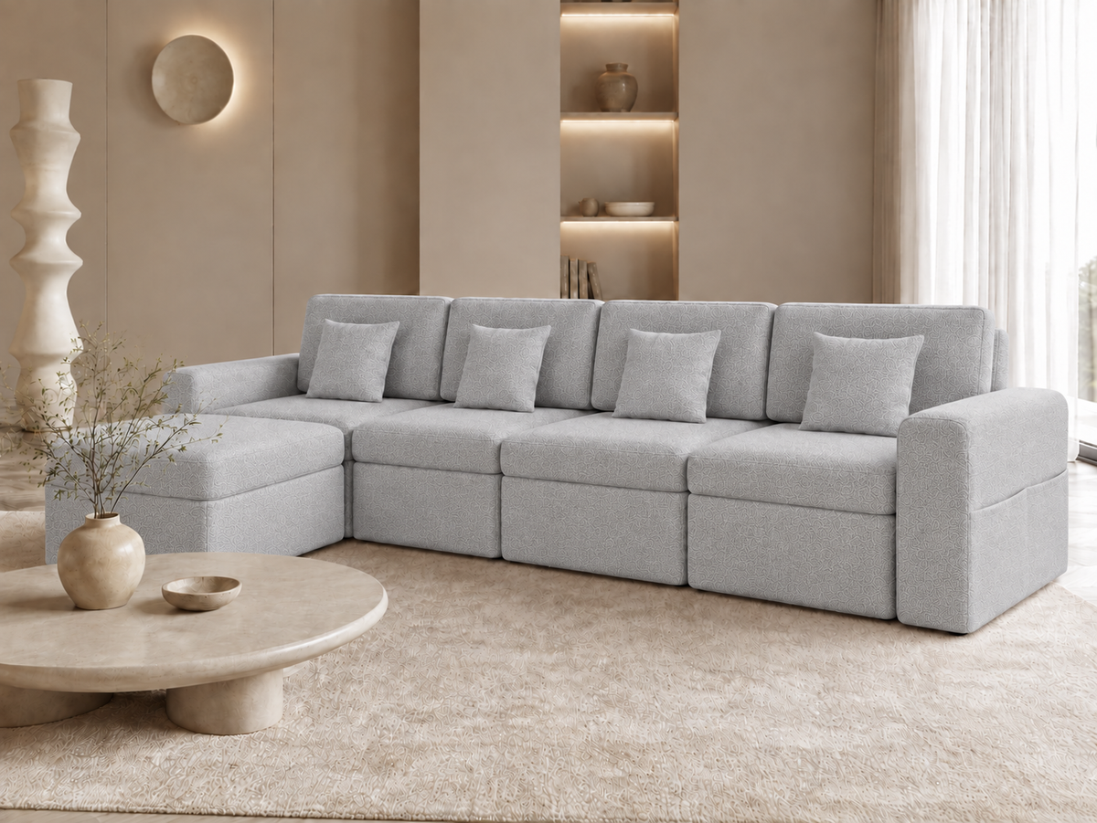 Modular L-Shaped Sleeper Sectional Sofa with Storage, Reversible Ottoman, Chenille Upholstery & Pillows – No Assembly Required